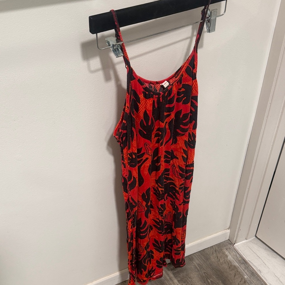 Hinano Tahiti  Red & Black Floral Mini Slip Dress